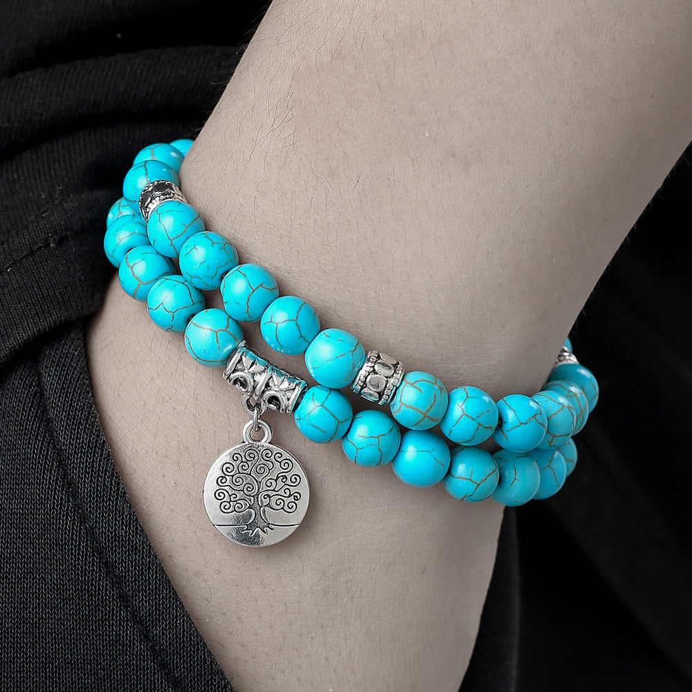 Wholesale 8mm Turquoise World Tree Bracelet Set of Two